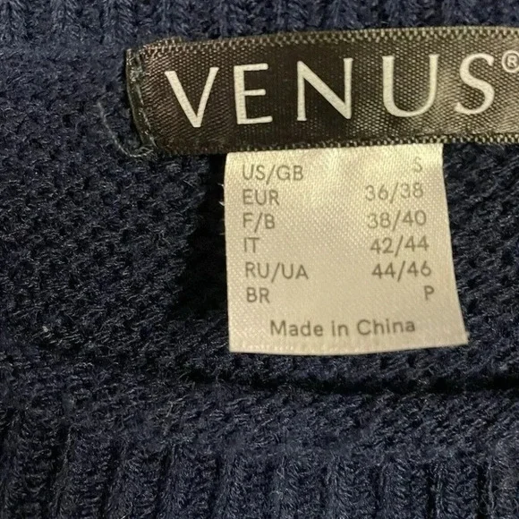 Venus Dark Navy Blue Sweater White Rope Detail Nautical Med. Knit, Comfy, Preppy - Picture 7 of 13